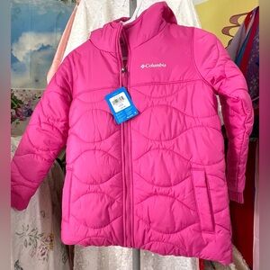 new Columbia big girl’s hooded puffer jacket coat pink m 10 12 🎁 Christmas cozy